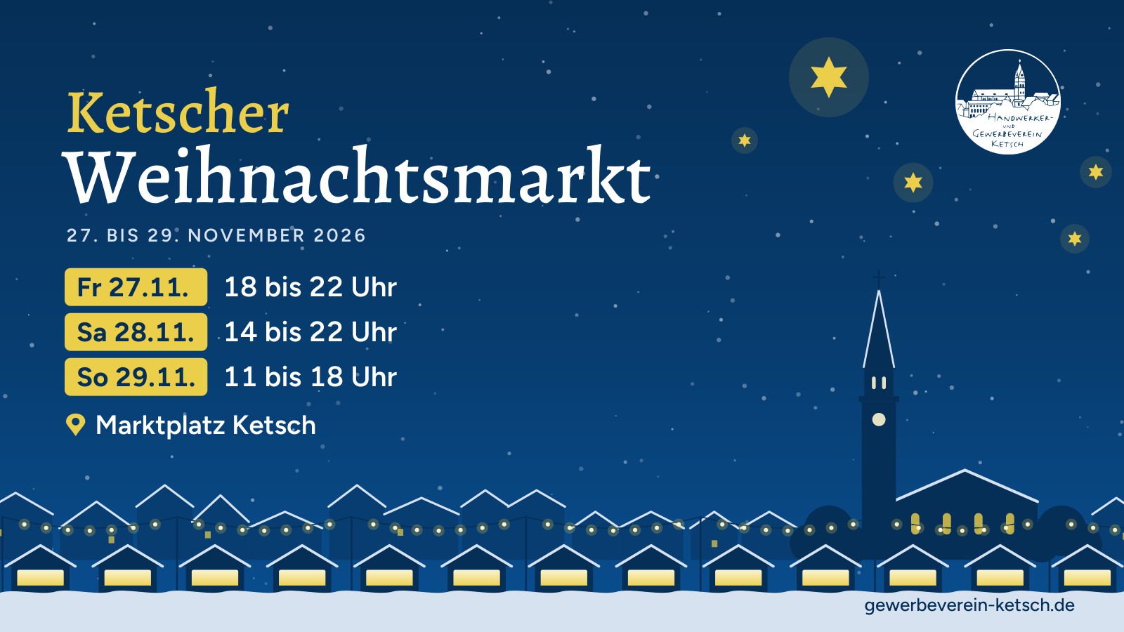 Ankündigung Ketscher Weihnachtsmarkt, 27. bis 29. November 2026 auf dem Marktplatz